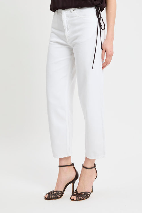 Pantalone 5 tasche Dixie in bull di cotone con gamba larga e cuciture a contrasto