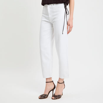 Pantalone 5 tasche Dixie in bull di cotone con gamba larga e cuciture a contrasto - 7