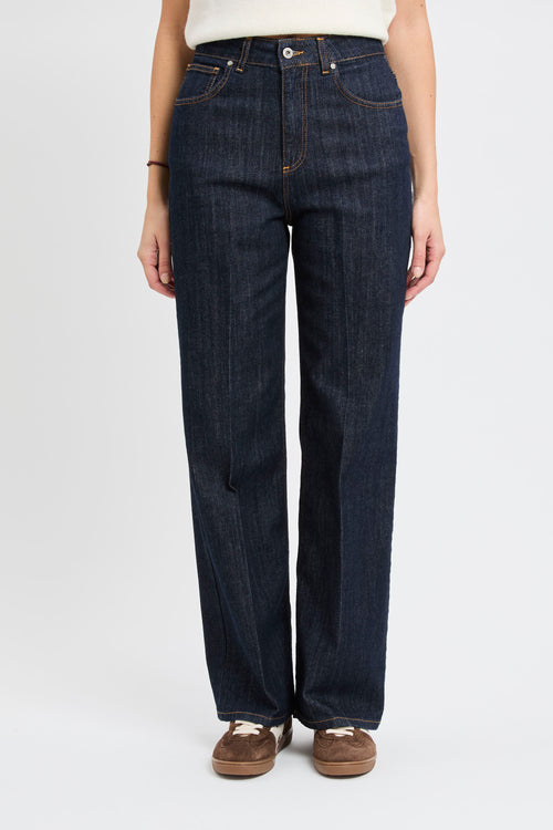 Jeans Dixie in denim scuro con gamba larga e vita alta