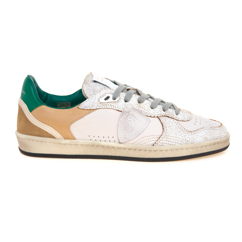 Sneaker basket Philippe Model Pgal in pelle con inserti in cracklè e talloncino verde
