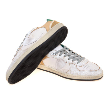Sneaker basket Philippe Model Pgal in pelle con inserti in cracklè e talloncino verde - 4