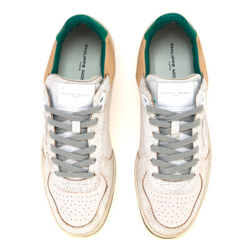 Sneaker basket Philippe Model Pgal in pelle con inserti in cracklè e talloncino verde - 5