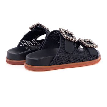 Ciabatta doppia fascia Lorenzo Mari in rafia intrecciata e fibbia strass - 3