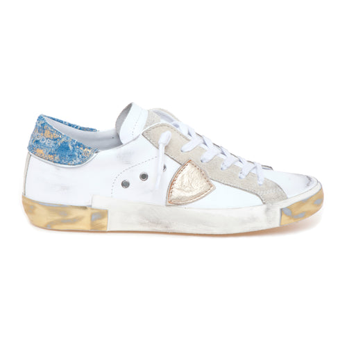 Sneaker Philippe Model Prsx in pelle con talloncino velluto azzurro/oro - 1