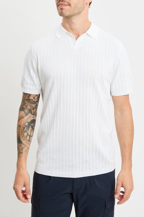 Polo open collar manica corta People Of Shibuya in cotone misto lino e seta