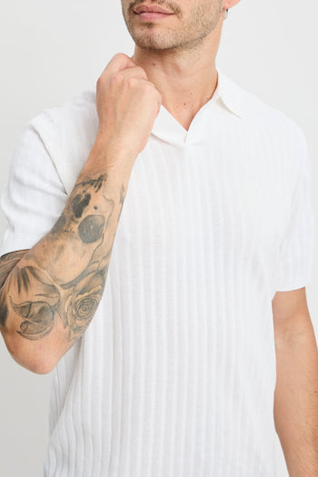 Polo open collar manica corta People Of Shibuya in cotone misto lino e seta - 3