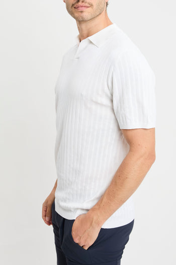 Polo open collar manica corta People Of Shibuya in cotone misto lino e seta - 4