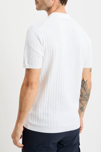 Polo open collar manica corta People Of Shibuya in cotone misto lino e seta - 5