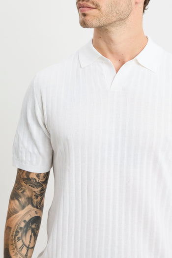 Polo open collar manica corta People Of Shibuya in cotone misto lino e seta - 6