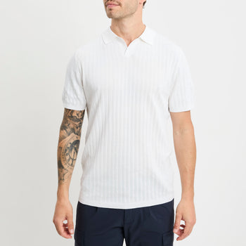 Polo open collar manica corta People Of Shibuya in cotone misto lino e seta - 7