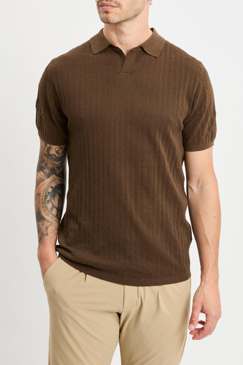 Polo open collar manica corta People Of Shibuya in cotone misto lino e seta