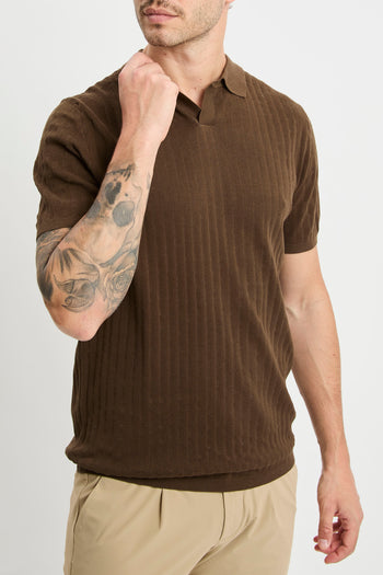 Polo open collar manica corta People Of Shibuya in cotone misto lino e seta - 3