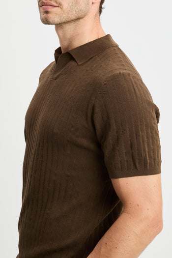 Polo open collar manica corta People Of Shibuya in cotone misto lino e seta - 4