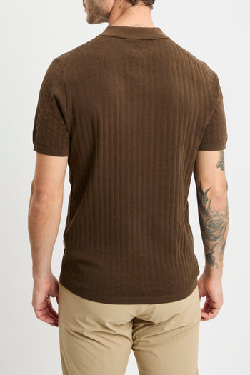 Polo open collar manica corta People Of Shibuya in cotone misto lino e seta - 5