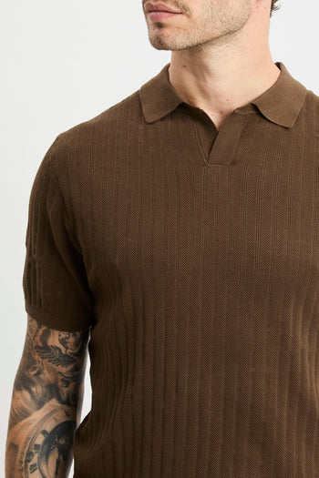 Polo open collar manica corta People Of Shibuya in cotone misto lino e seta - 7