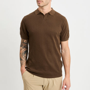 Polo open collar manica corta People Of Shibuya in cotone misto lino e seta - 8