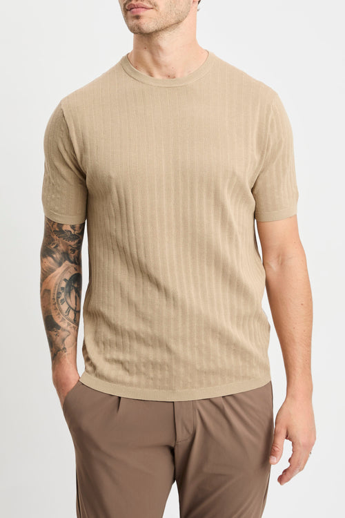 Maglia a girocollo con manica corta People Of Shibuya in cotone misto lino e seta