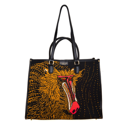 Borsa My Best Bag Atena-Creatures in tessuto jaquard (misura grande)  BABOON