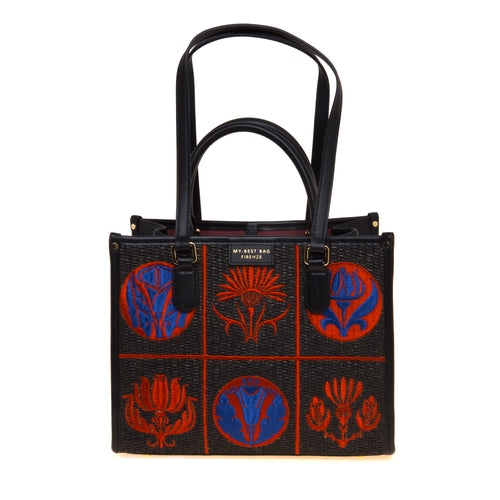 Borsa My Best Bag Atena-Libery in rafia ricamata (misura piccola)