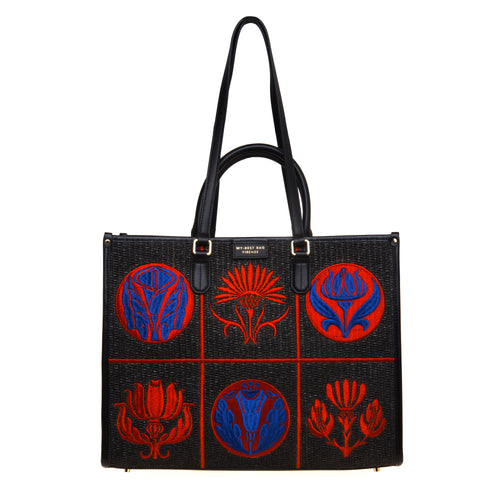 Borsa My Best Bag Atena-Libery in rafia ricamata (misura grande)
