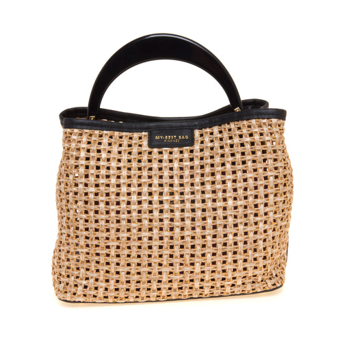 Borsa a mano My Best Bag in paglia Tabru intrecciata con manico in resina (mis. grande)