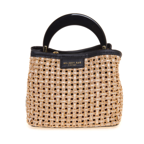 Borsa a mano My Best Bag in paglia Tabru intrecciata con manico in resina (mis. piccola)