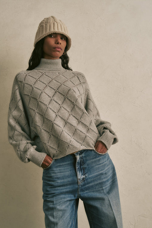 Maglia dolcevita Semicouture "Desideria" in misto cashmere con rombi traforati