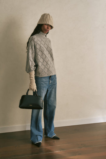 Maglia dolcevita Semicouture "Desideria" in misto cashmere con rombi traforati - 3