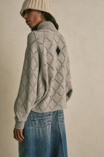 Maglia dolcevita Semicouture "Desideria" in misto cashmere con rombi traforati - 4