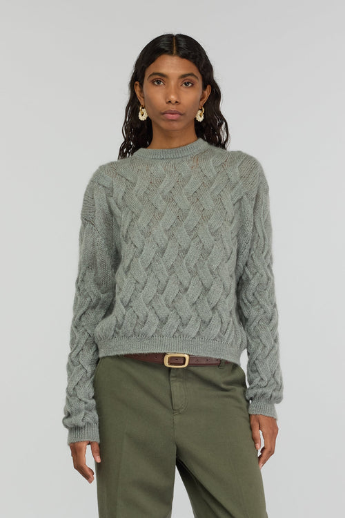 Maglia a trecce in mohair Semicouture "Evita" con fiocco e abbottonatura dietro