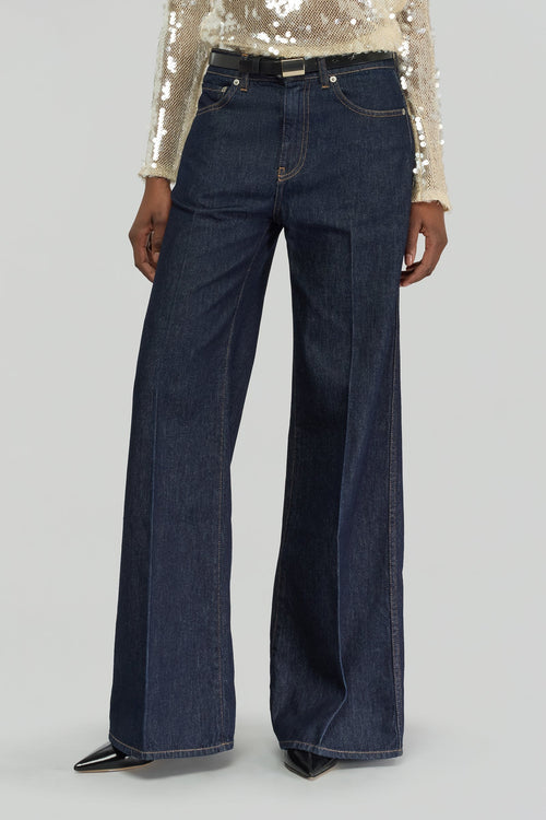 Jeans 5 stache gamba larga Semicouture "Hellie" in denim scuro