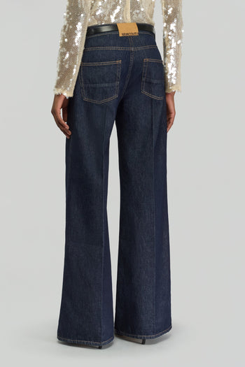 Jeans 5 stache gamba larga Semicouture "Hellie" in denim scuro - 3