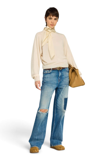 Maglia Semicouture Kathi in 100% lana con sciarpa in eversatin - 4
