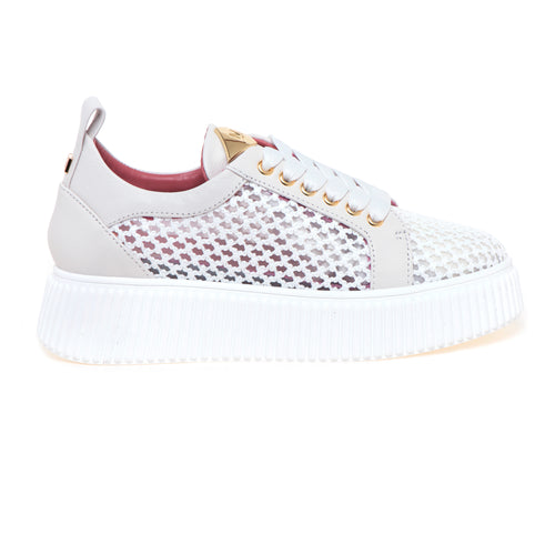 Sneaker Lorenzo Mari in tessuto intrecciato e pelle con platform in gomma leggera