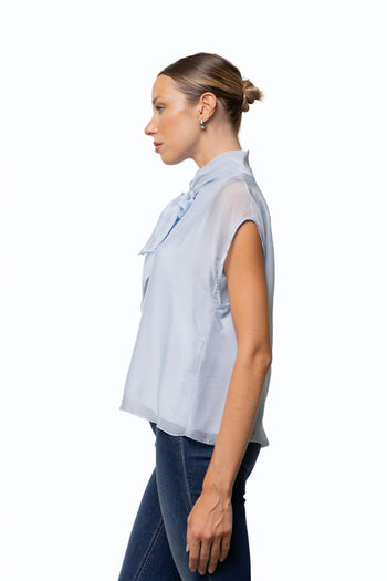 Blusa smanicata Kaos in viscosa con foulard - 3
