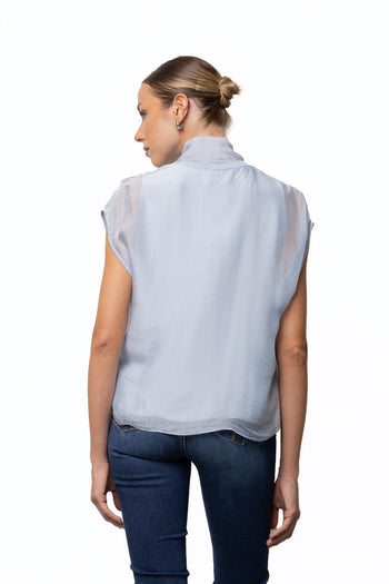 Blusa smanicata Kaos in viscosa con foulard - 4