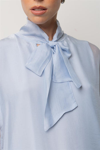 Blusa smanicata Kaos in viscosa con foulard - 5