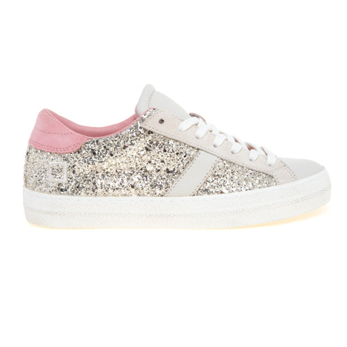 Sneaker D.A.T.E. Hill Low in glitter con inserti in suede e pelle