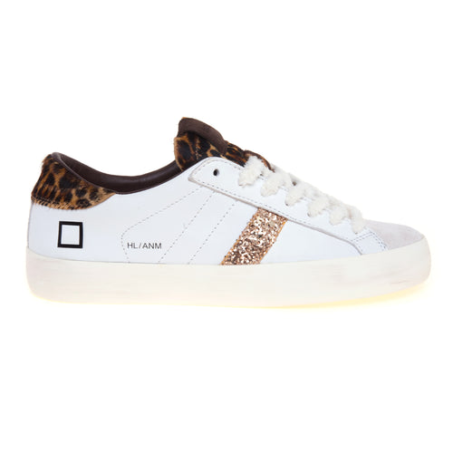 Sneaker D.A.T.E. Hii Low in pelle e camoscio con inserti in cavallino e glitter
