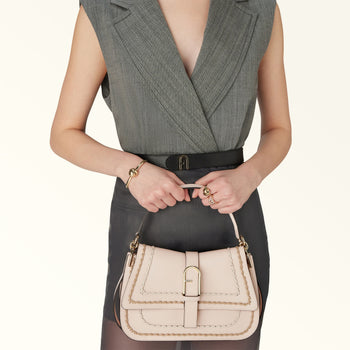 Borsa a mano Furla Flow in pelle con infilature a contrasto e tracolla - 6