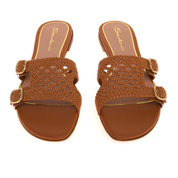Mule Santoni Didi in pelle intrecciatra con doppia fibbia - 5