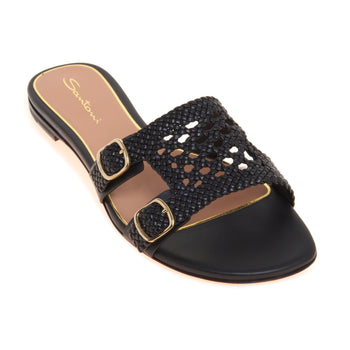 Mule Santoni Didi in pelle intrecciatra con doppia fibbia - 4