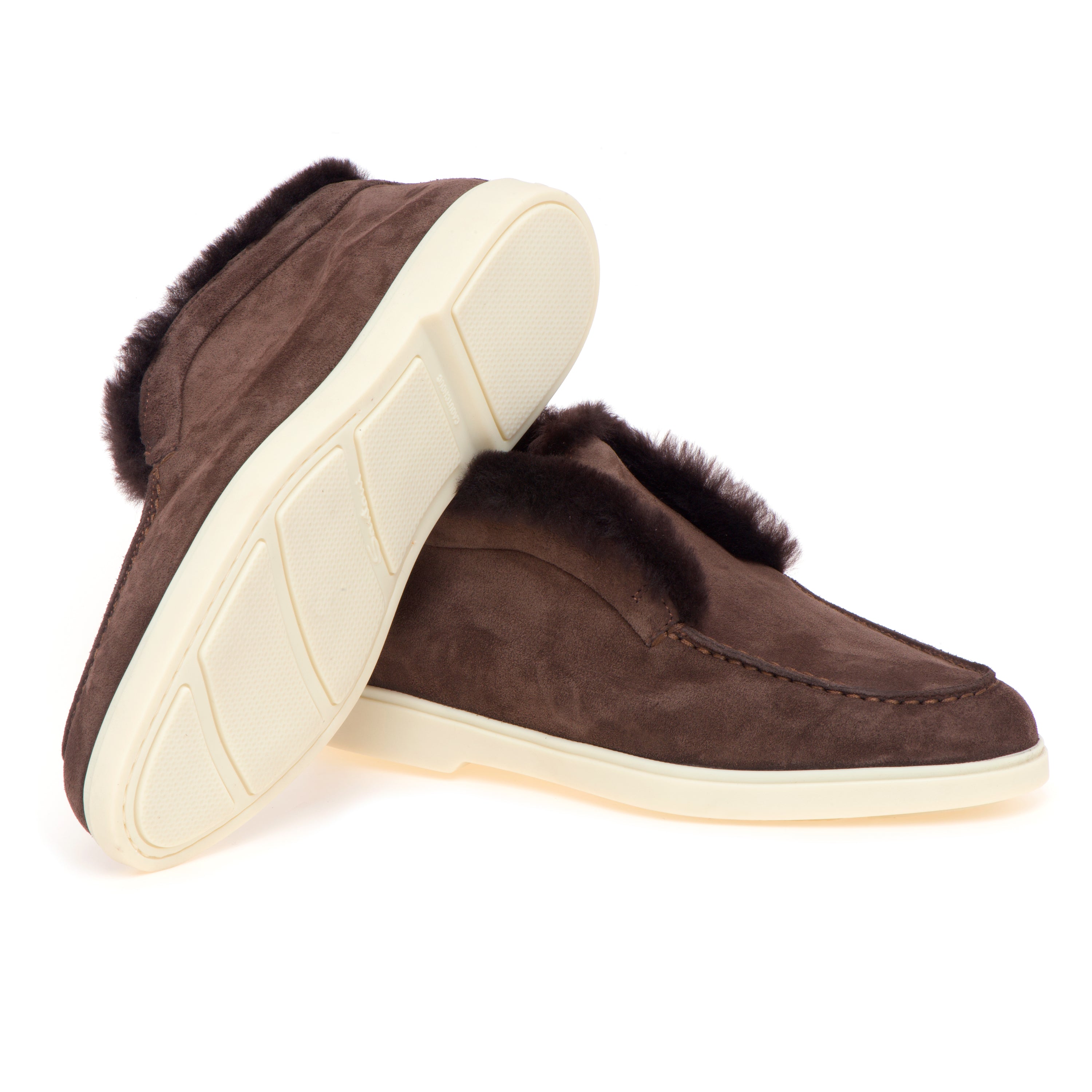 Polacco Santoni in camoscio senza lacci con fodera in montone