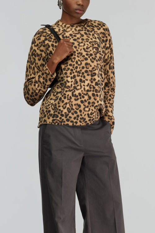 Maglia girocollo Semicouture "Serenella" in misto cashmere con stampa maculato