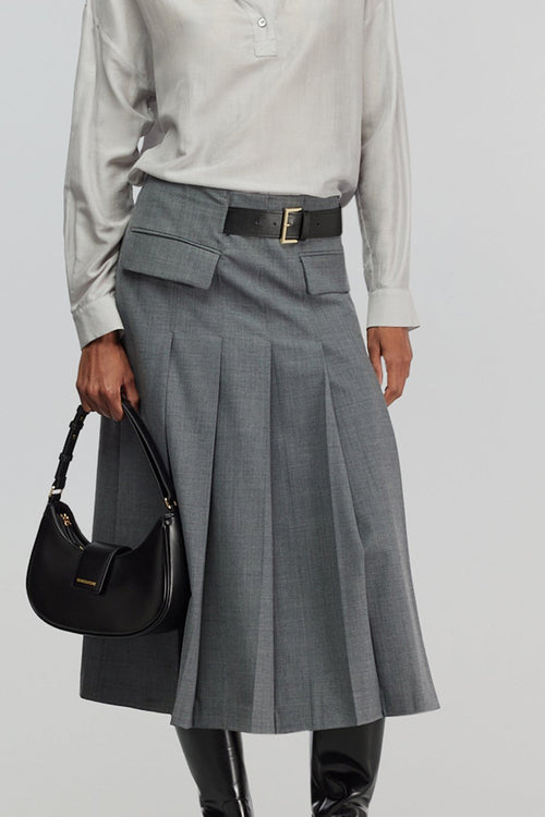 Gonna midi Semicouture Tracy in fresco di lana con pieghe