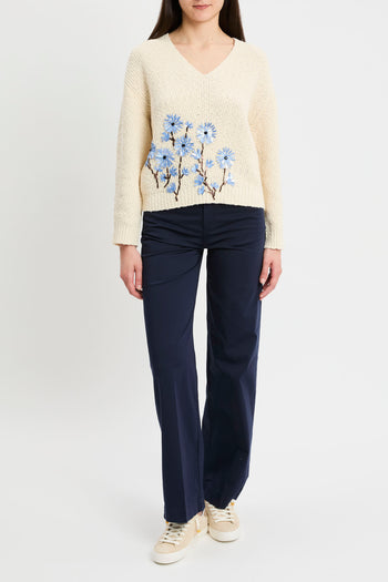 Maglia manica lunga Semicouture Marcela in cotone con scollo a V e ricamo con paillettes - 3