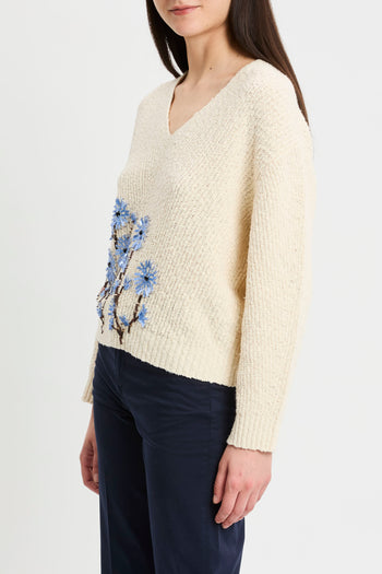 Maglia manica lunga Semicouture Marcela in cotone con scollo a V e ricamo con paillettes - 4