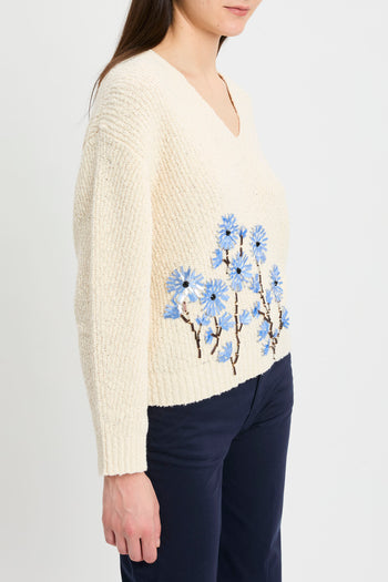 Maglia manica lunga Semicouture Marcela in cotone con scollo a V e ricamo con paillettes - 5