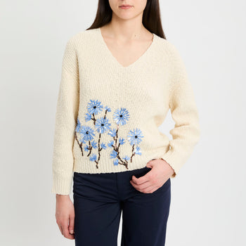 Maglia manica lunga Semicouture Marcela in cotone con scollo a V e ricamo con paillettes - 7