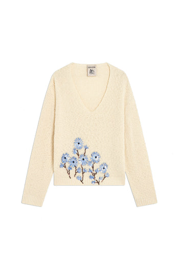 Maglia manica lunga Semicouture Marcela in cotone con scollo a V e ricamo con paillettes - 8